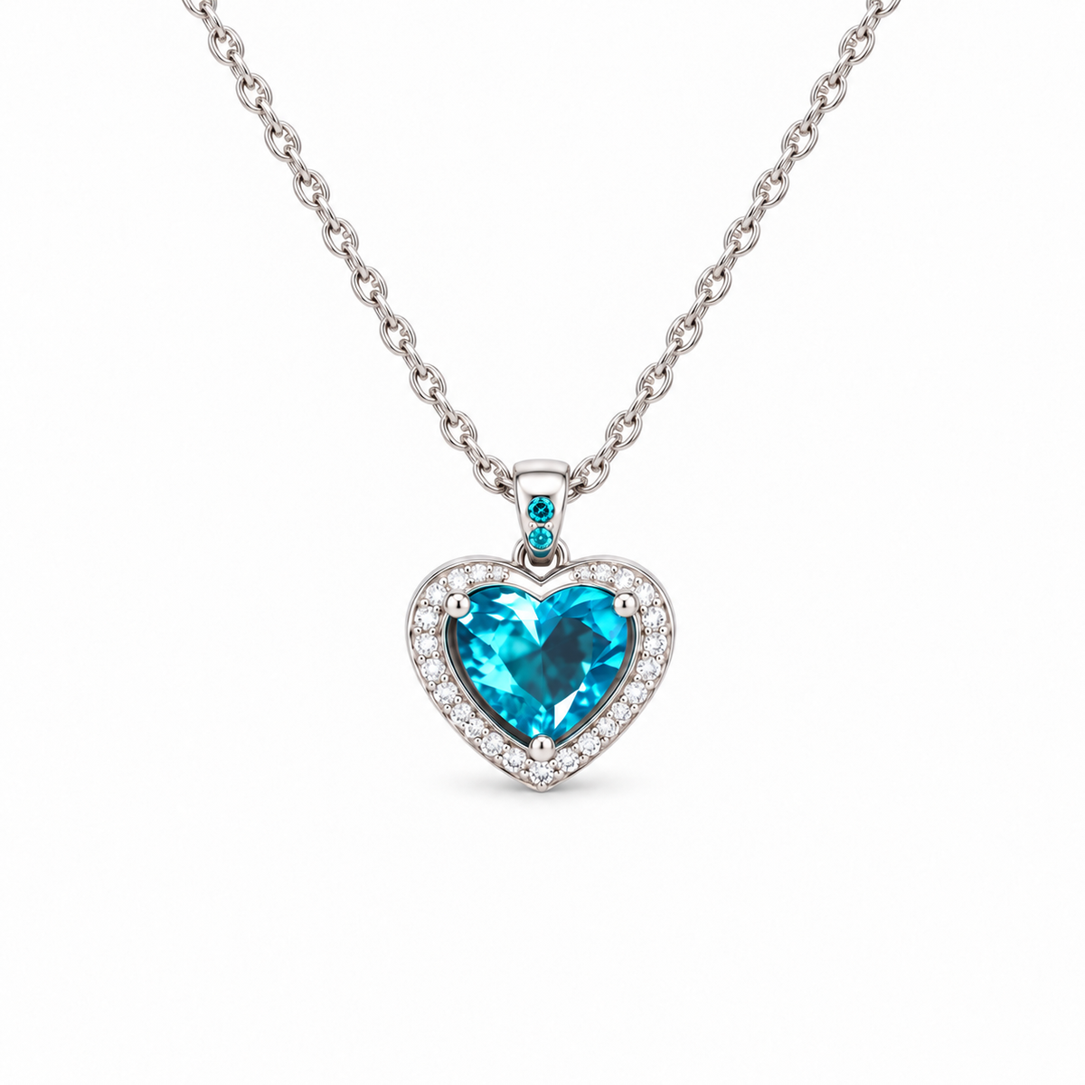Blue Sapphire Heart Necklace on a white background
