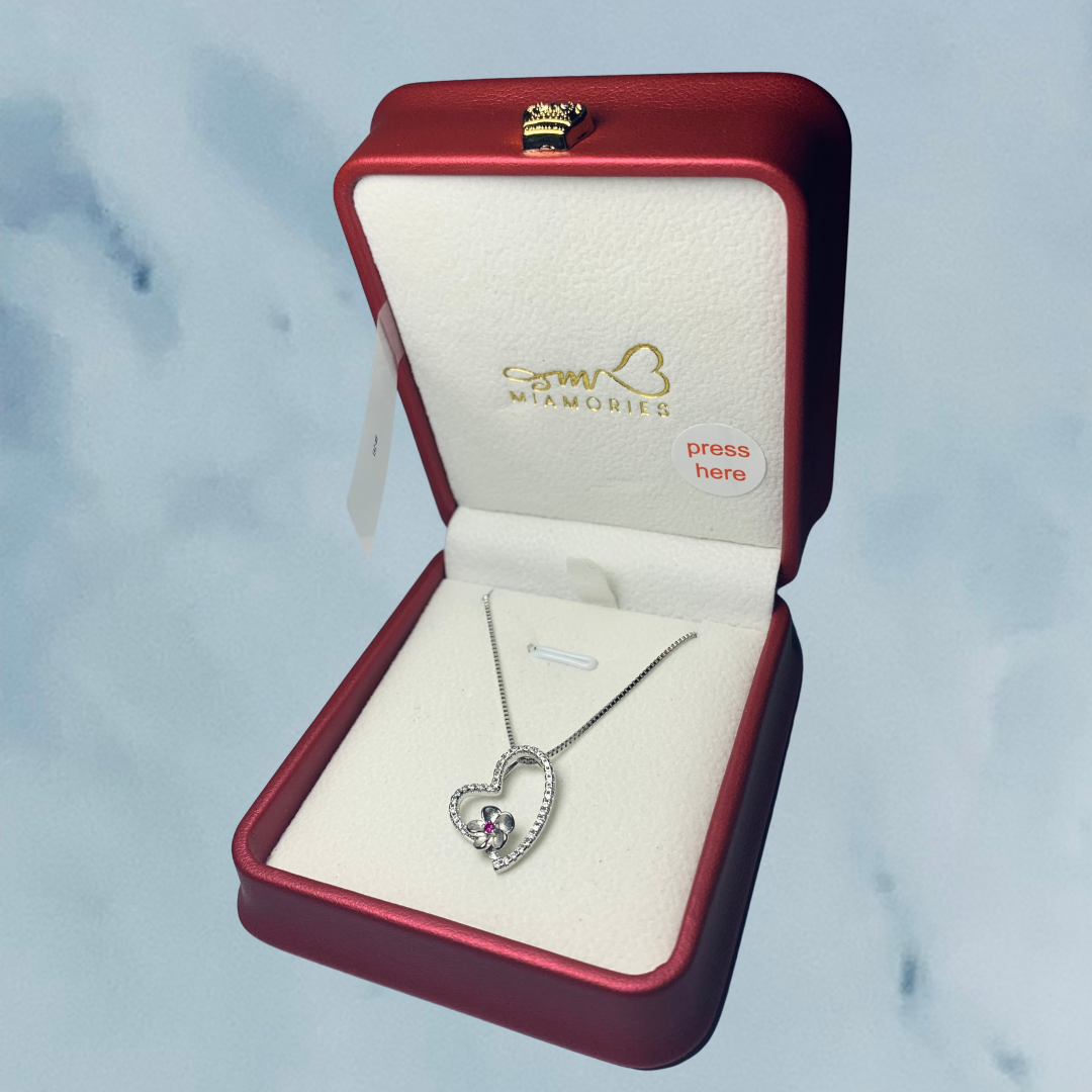 Miamories Blooming Heart Necklace, close-up view