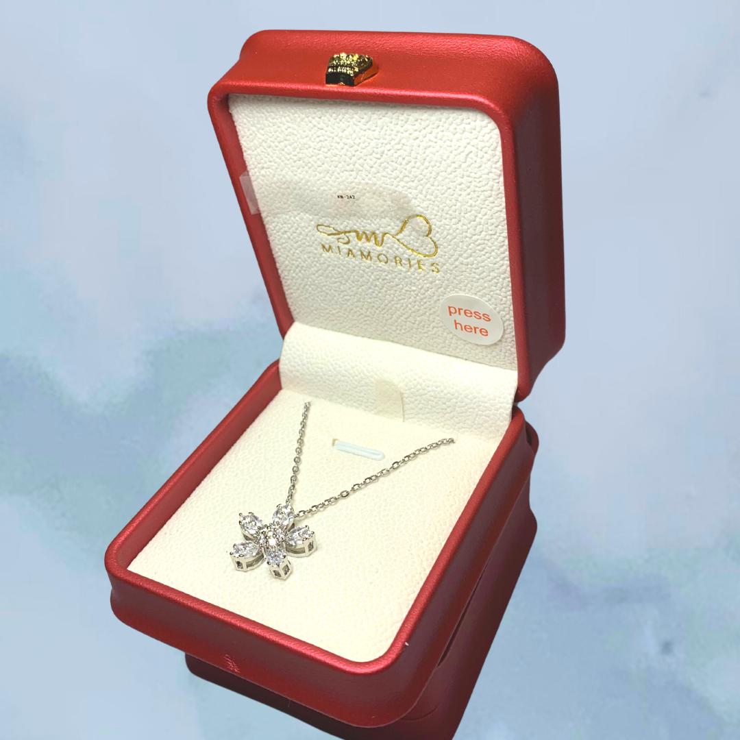 Miamories Crystal Flower Necklace, close-up view